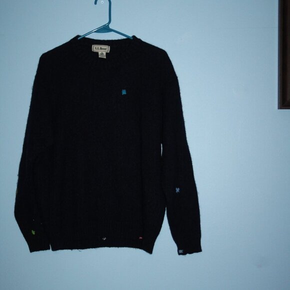 L.L.Bean Men's Large 100% Wool Md in Scotland Colored Patches Crew Neck Sweater - Picture 16 of 16